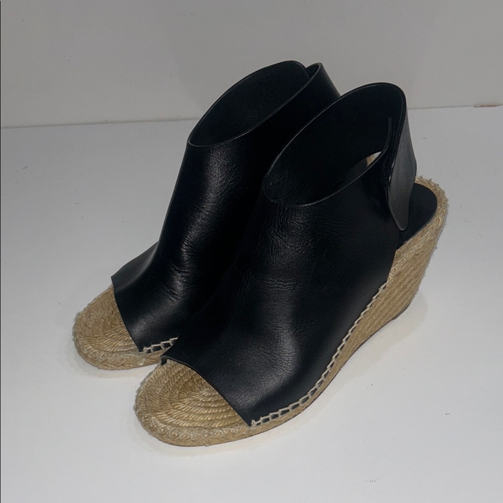 CELINE Black leather
espadrille wedge
